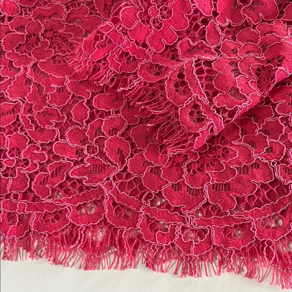J. Crew Scalloped Lace Mock Neck Top Keyhole Back Hot Pink - Picture 6 of 7